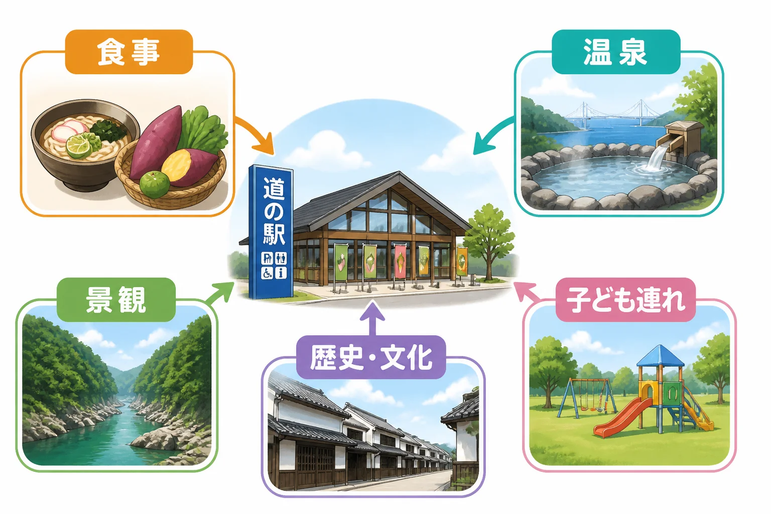 読者が自分の旅行目的に合う徳島県の道の駅を選びやすくする。