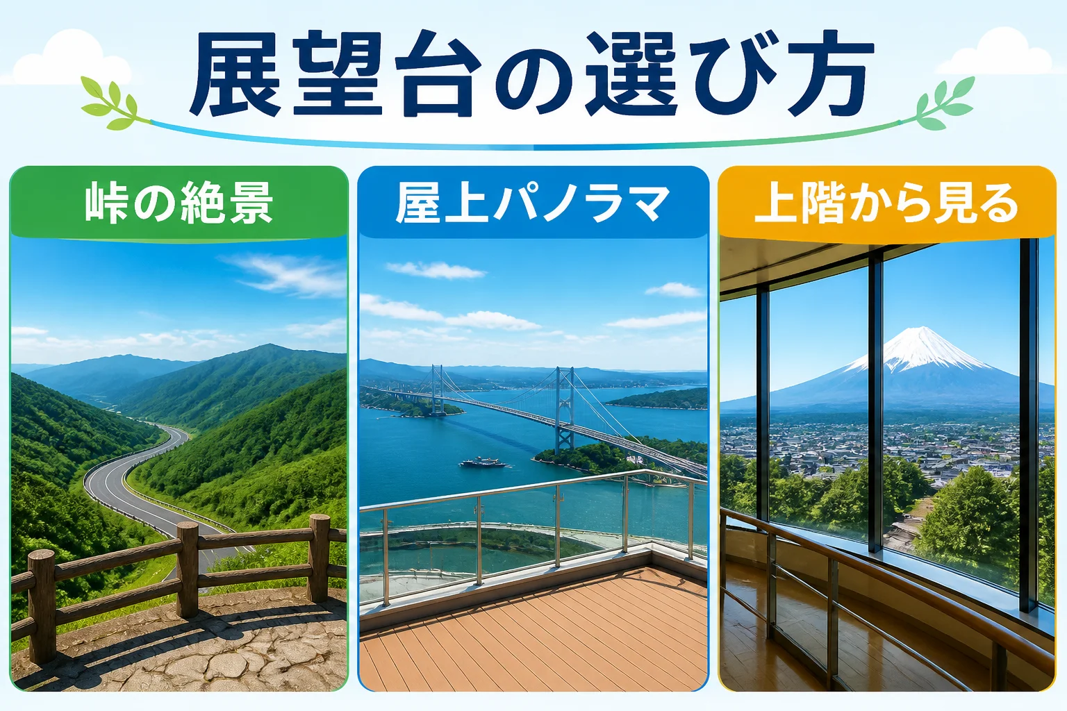 読者が自分の目的に合う展望タイプを選びやすくする。