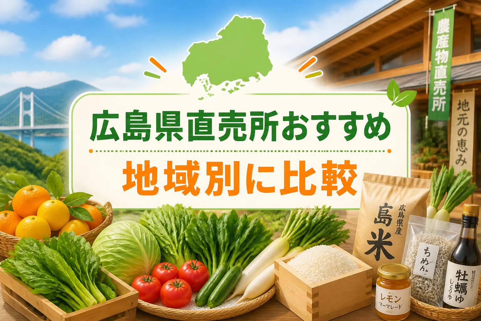 広島県の農産物直売所を地域別に比較する記事であることを一目で伝える