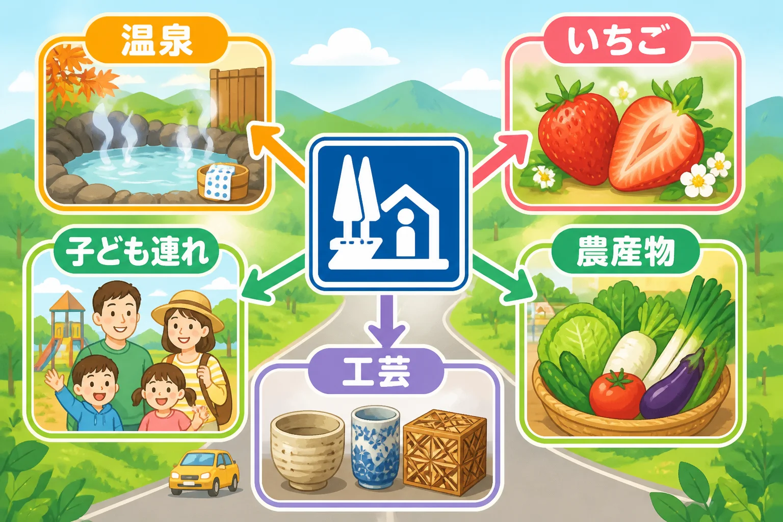 施設を目的別に選ぶ方法を視覚的に補足する。