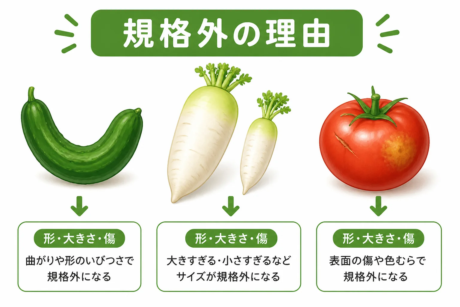 規格外になる主な理由を視覚的に整理するため